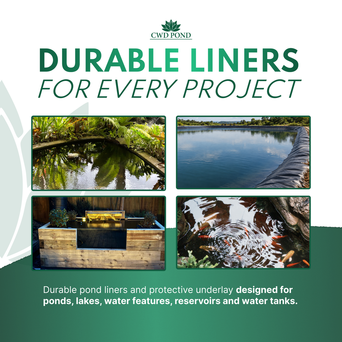 Create Your Own Pond Liner!  EPDM , Butyl Liner or 260GSM Underlay