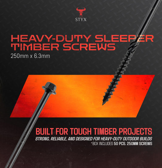 Sleeper Timber Screws Box 50 - 250mm x 6.3mm with type 17 cutting tip and knurl