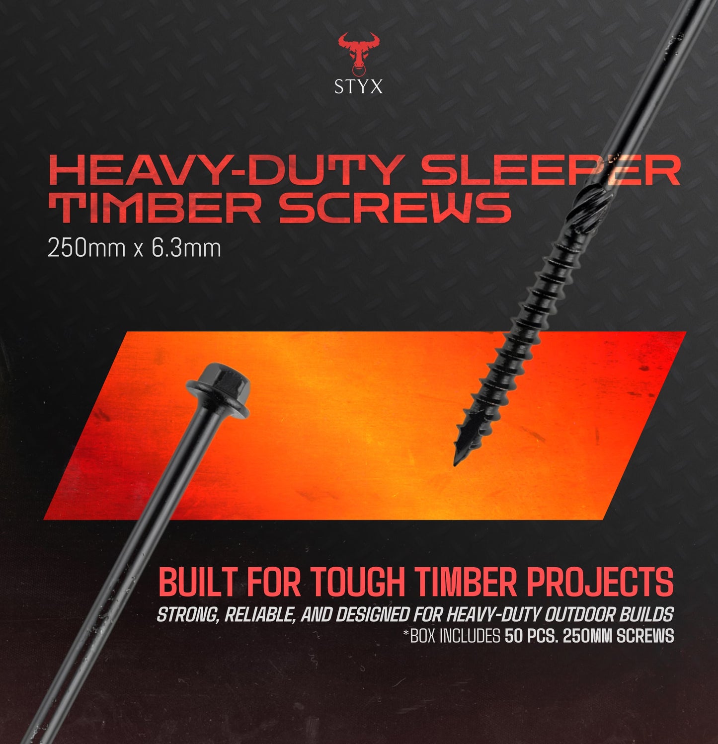 Sleeper Timber Screws Box 50 - 150mm x 6.3mm with type 17 cutting tip and knurl