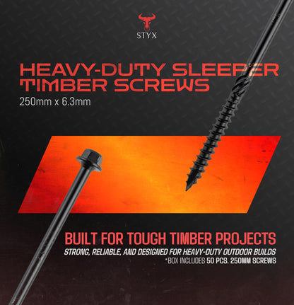 Sleeper Timber Screws Box 50 - 150mm x 6.3mm with type 17 cutting tip and knurl